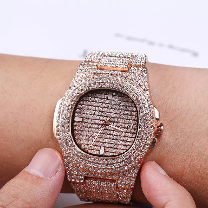 Iced out полный Циркон кварцевые часы для мужчин и женщин хип-хоп часы подарок