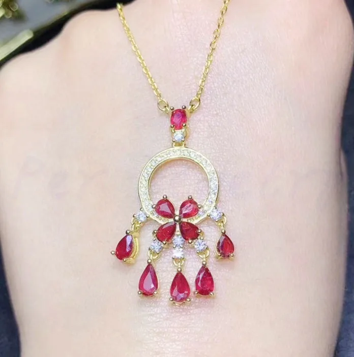 Natural ruby necklace with pendant 0.35ct*10pcs gemstone Free shipping