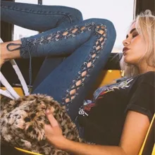 Jean Women Pants Sexy Vintage Patchwork 2018 Summer Europe America Style Cheap Clothing China F009