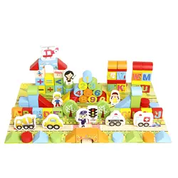 Деревянный Сборка строительные блоки игрушки мультфильм изображения город трафика сцена геометрия формы познавательной для обучения