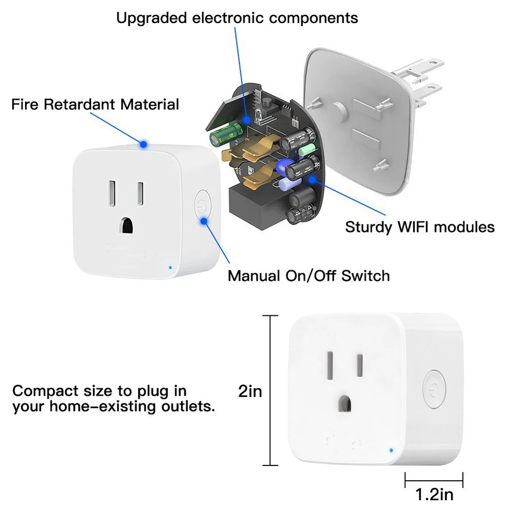Wifi умная вилка электропитания США Электрический фильтр адаптер ПДУ для умного дома, с таймером, совместим с Alexa и Google контроль домашний комплект работает с Amazon Alexa, Google Home-2Pack