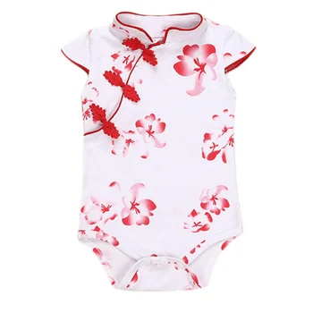 

100% Cotton 2017 Baby Girls Romper Chinese Style Summer Cheongsam Soft Infant Classical Baby Clothing Newborn White Jumpsuit