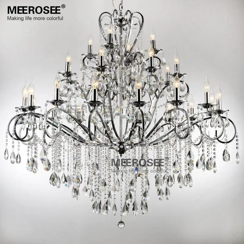 

Large 28 Arms Wrought Iron Chandelier Crystal Light Fixture Chrome Lustre De Sala Crystal Hanging Lamp MD051 L28