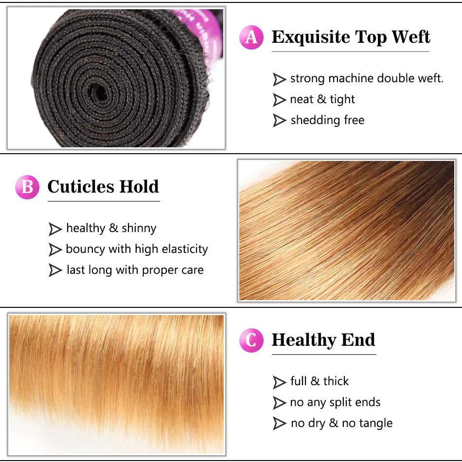 Soft Feel Hair Ombre Brazilian Straight Hair Bundles With Closure Remy T1B/27 Honey Blonde Human Hair 3/4 Bundles With Closure Soft Feel Hair Ombre Brazilian Straight Hair Bundles With Closure Remy T1B/27 Honey Blonde Human Hair 3/4 Bundles With Closure