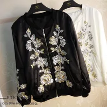 Пальто вышивка бисером блестками свободная Корейская версия дикого свитера куртка кардиган на молнии бейсбольное платье женский тренд