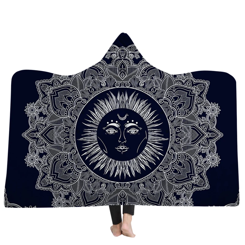 EHOMEBUY New Arrival Blanket Religious Pattern 3D Hooded Blankets Home