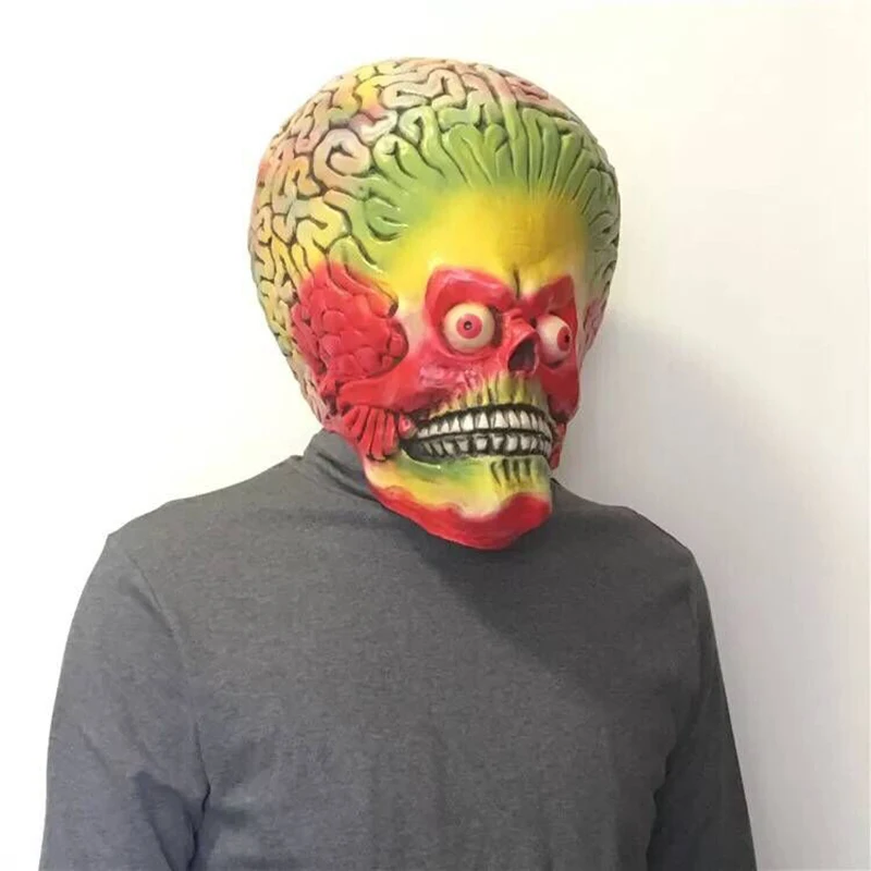 

Attacks Martian Soldie Halloween Mask Full Head Latex Scary Alien Brain Party Mask UFO Mars Cosplay Costume Props
