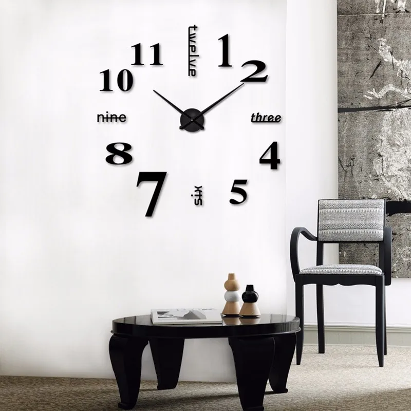 Настенные часы для домашнего декора, акриловые, Эва, металлические зеркальные настенные часы, супер наклейки, цифровые часы, часы