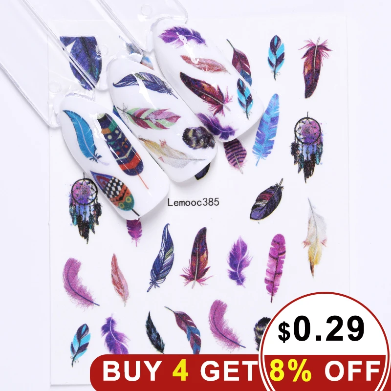 

LEMOOC 45 Patterns Nail Art Stickers Colorful Flowers 3D Tips Water Decals DIY Decoration Stickers Nail Accessories