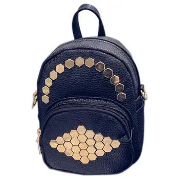 

AUAU New Mini Small Women Backpack Female Leather Solid Rivets Backpack School Bags For Teenage Girls