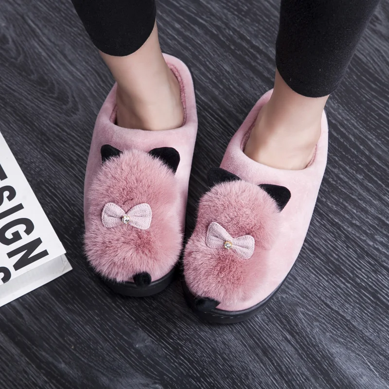 

YRRFUOT Women's Winter Comfortable Slippers Cute Cartoon Indoor Household Cotton Tow Thick Bottom Non-slip Fashion Cotton Drag