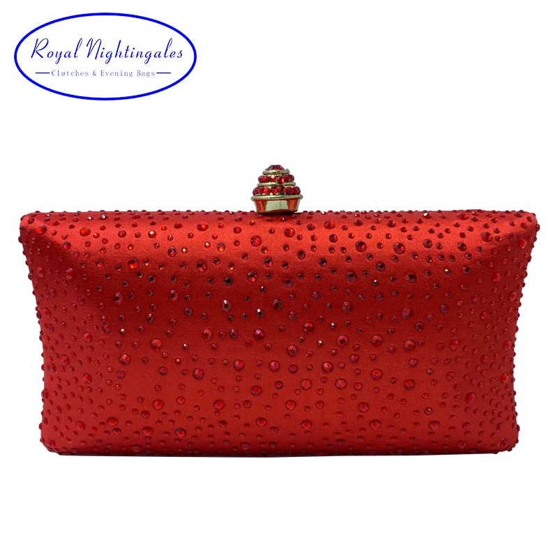 Royal Nightingales Red Hard Case Box Clutch Crystal Evening Bags for