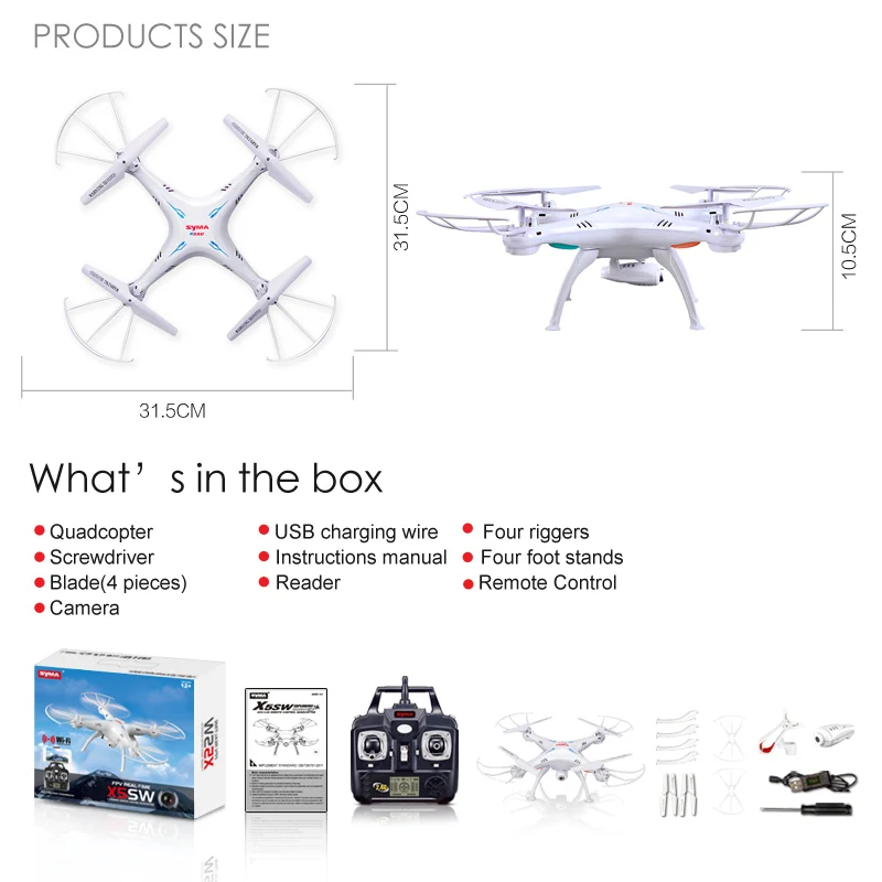 квадрокоптер с камерой SYMA X5SW Drone HD FPV Wifi в Режиме реального времени Дистанционного