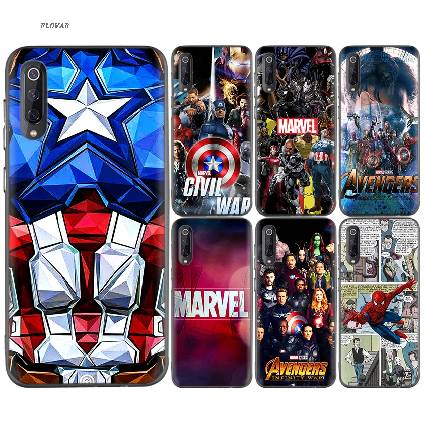 

Luxury Marvel Comics Black TPU Printing Case For Xiaomi 9 8 A2 lite A1 Play Redmi Note 7 6 5 Pro 4X 4 5Plus Cover