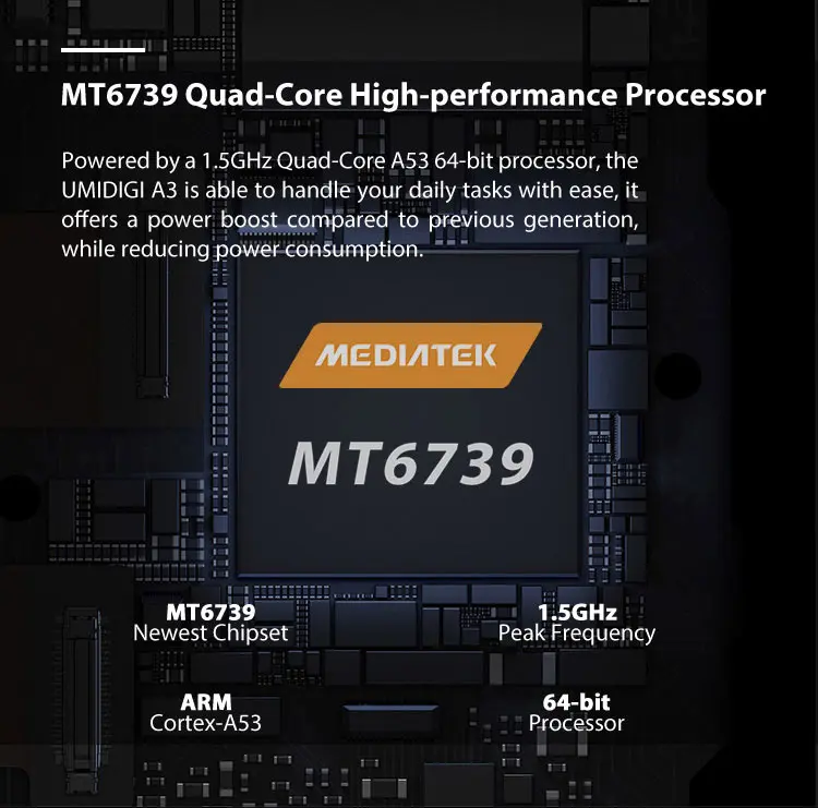 UMIDIGI UMI A3 2GB RAM 16GB ROM MTK6739 1.5GHz Quad Core 5.5 Inch HD+ Full Screen Dual Camera Android 8.1 4G LTE Smartphone