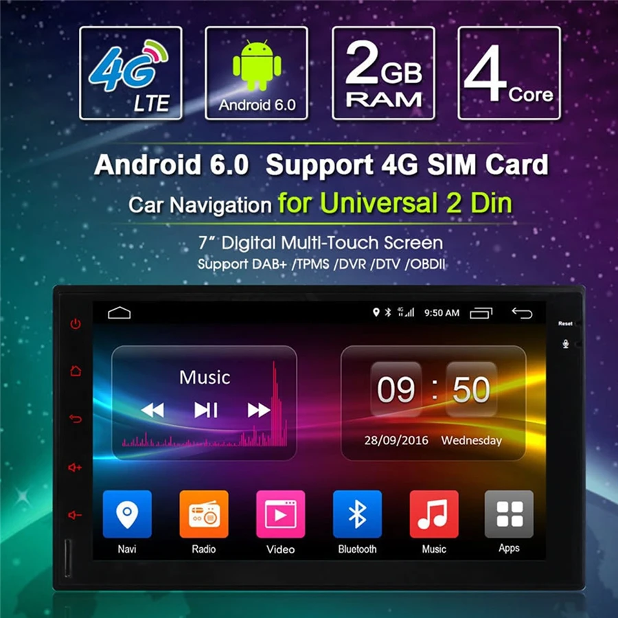 Excellent 2 DIN Universal Car Radio player New 4 Core Android 6.0 Car Multimedia Player 2G RAM 16GB ROM Support 4G LTE SIM Car GPS Wifi 0