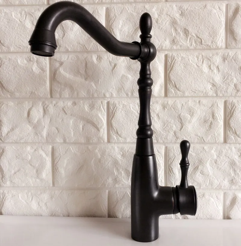 Kitchen Wet Bar Bathroom Vessel Sink Faucet Black Oil Rubbed Bronze One Handle Swivel Spout Mixer Tap Single Hole mnf378