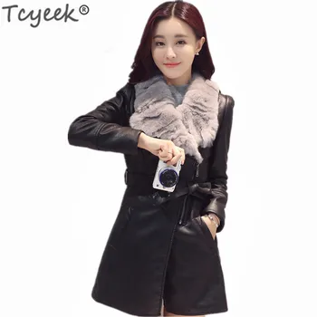 

Tcyeek 2020 Thick Warm Winter PU Leather Jacket Women Autumn Ladies Coats Fur Collar Long Coat Femme Jackets Abrigo Mujer LWL659