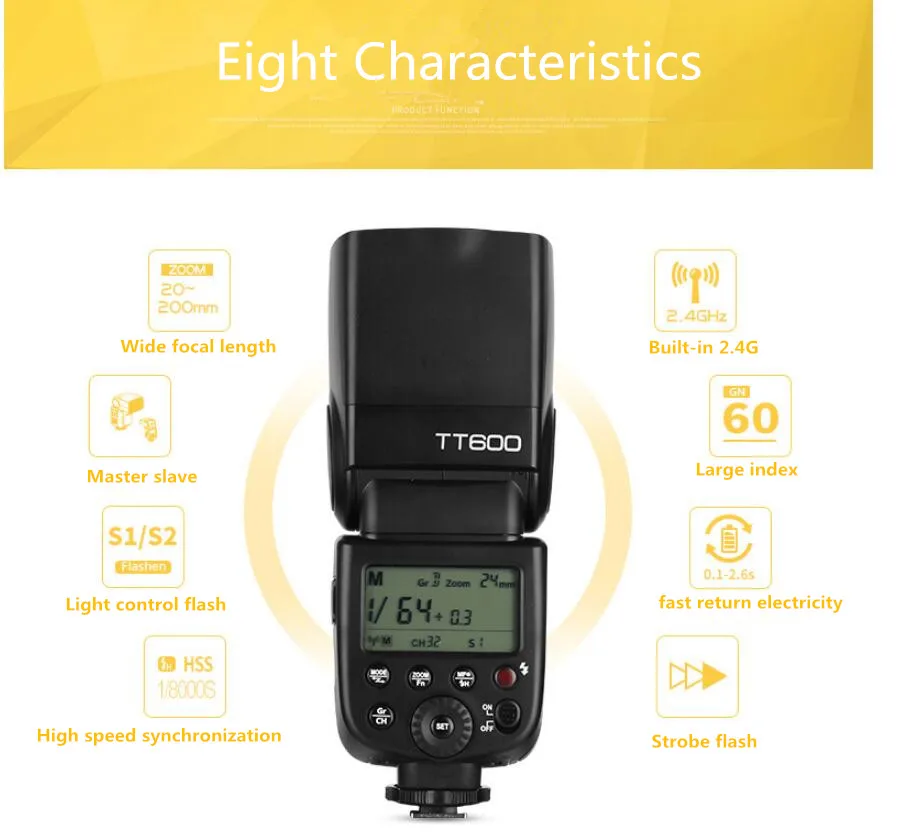 Godox TT600 TT600-S 2.4G Wireless GN60 Master/Slave Camera Flash Speedlite for C