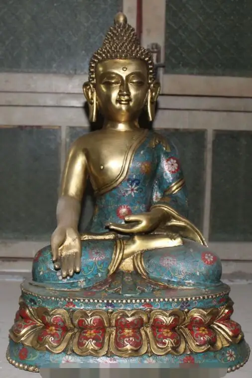 

S07011 Tibet Bronze Cloisonne Enamel Gold Gilt Seat Shakyamuni Sakyamuni Buddha Statue