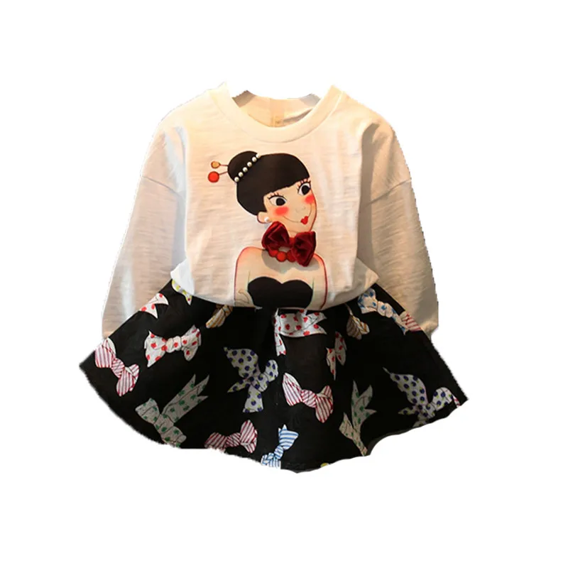 Cute Toddler Girl Clothing Sets Kids 2017 autumn Children doll print
