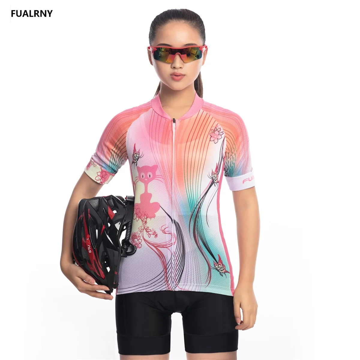 

2019 FUALRNY NEW Women Pro Thin short Cycling jersey Sets Women Sportswear Mtb Bike Bicycle Padded Cycling Clothing Lovely cat