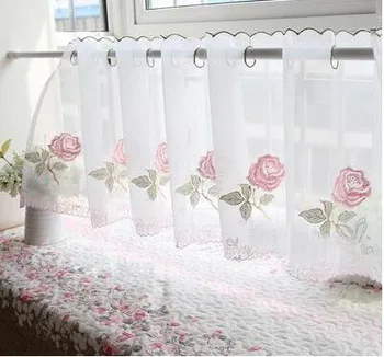 

Curtain pastoral embroidered coffee half curtain kitchen curtain partition short cabinet door curtain