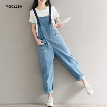

Women Overalls Wide Leg Pants Harem Pants Girl Casual Jeans Cotton Jumpsuits Full Length Trousers Plus size Rompers