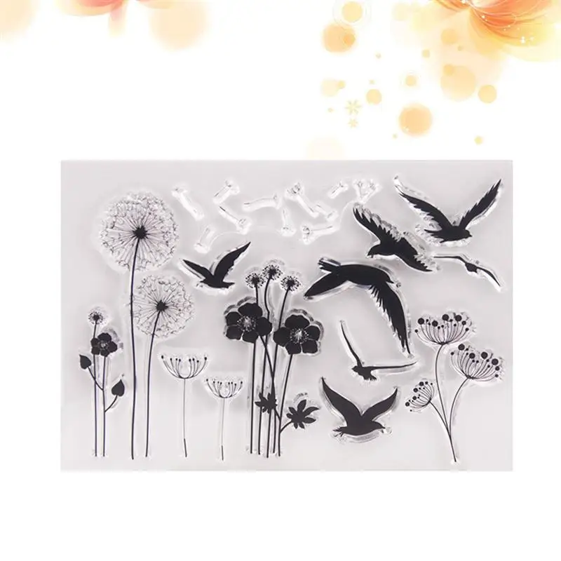 1 шт. прозрачный штамп птица Одуванчик цветок Скрапбукинг печати прозрачные штампы цепляются штамп для фотоальбома скрапбукинга