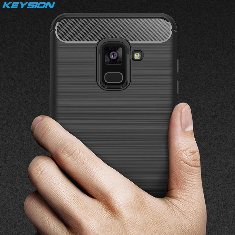 KEYSION Phone Case for Samsung Galaxy A8 (2018) Carbon Fiber Soft TPU Silicone Brushed Anti-knock Back Cover Plus 2018 |