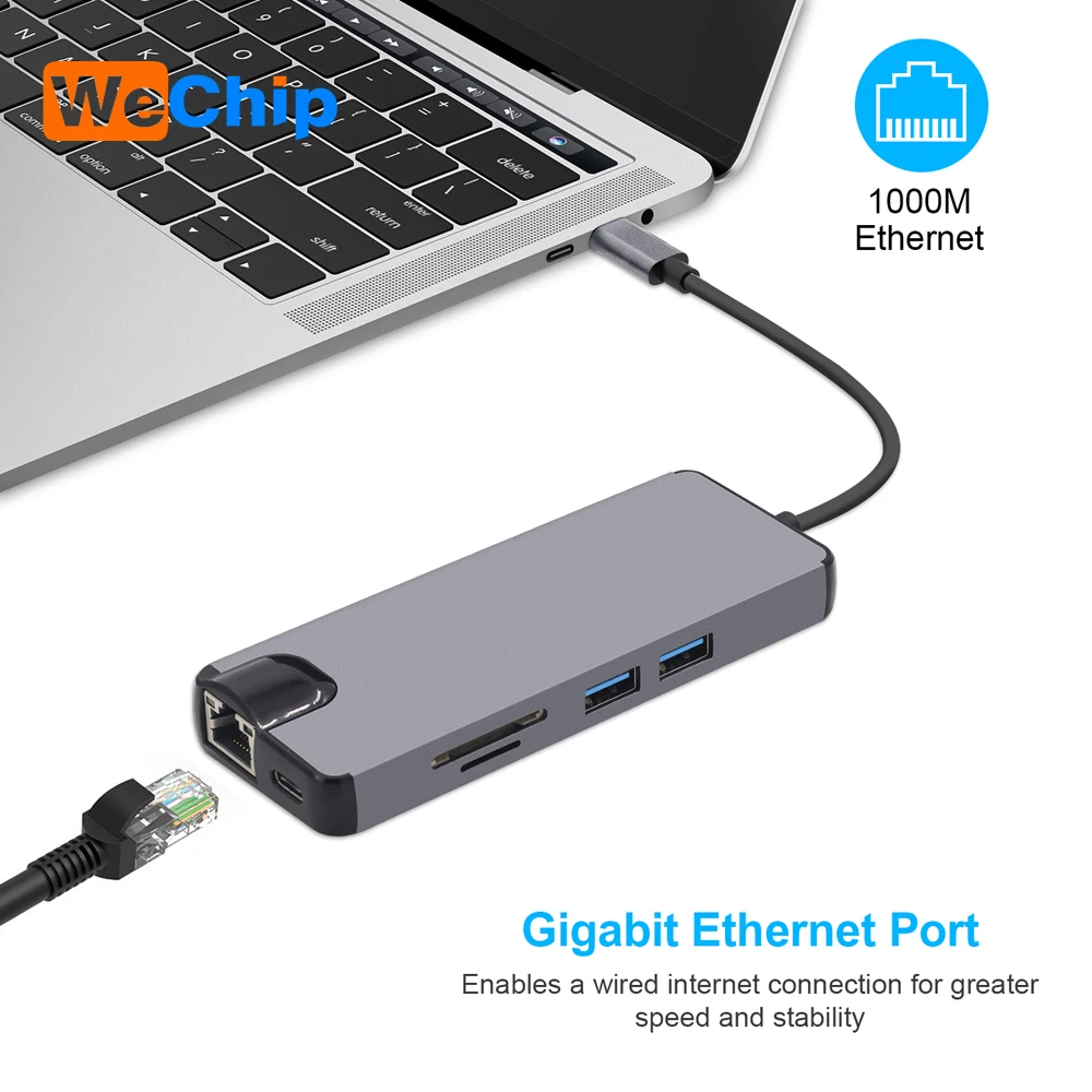 

8 in 1 USB Type C to HDMI 4K Video RJ45 Gigabit Ethernet VGA Adapter USB-C hub SD TF Card Reader for Macbook Pro Huawei MateBook