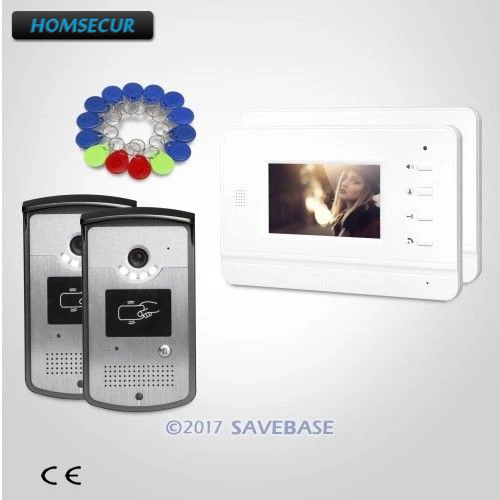 

4.3" HOMSECUR Hands-free Video Door Entry Phone Call System with Keyfobs Unlocking Camera + 2 Outdoor Units + 2 Indoor Units