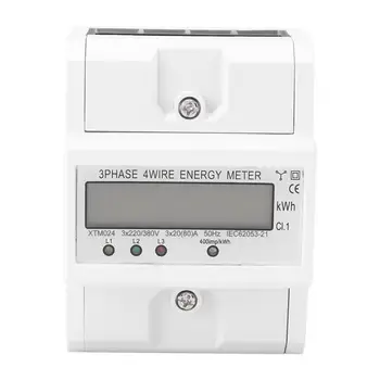 

3 Phase Electronic Energy Meter LCD Display Digital Four Wire Type Single Phase Maters DIN-Rail KWh 3 x 20(80A)