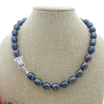 

12 -13mm baroque peacock blue pearl necklace 18"925silver KKK