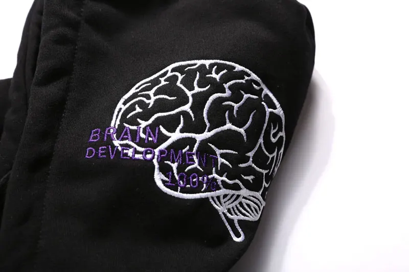 Stripe Hooded Embroidery Brain Pullover Hoodies 7