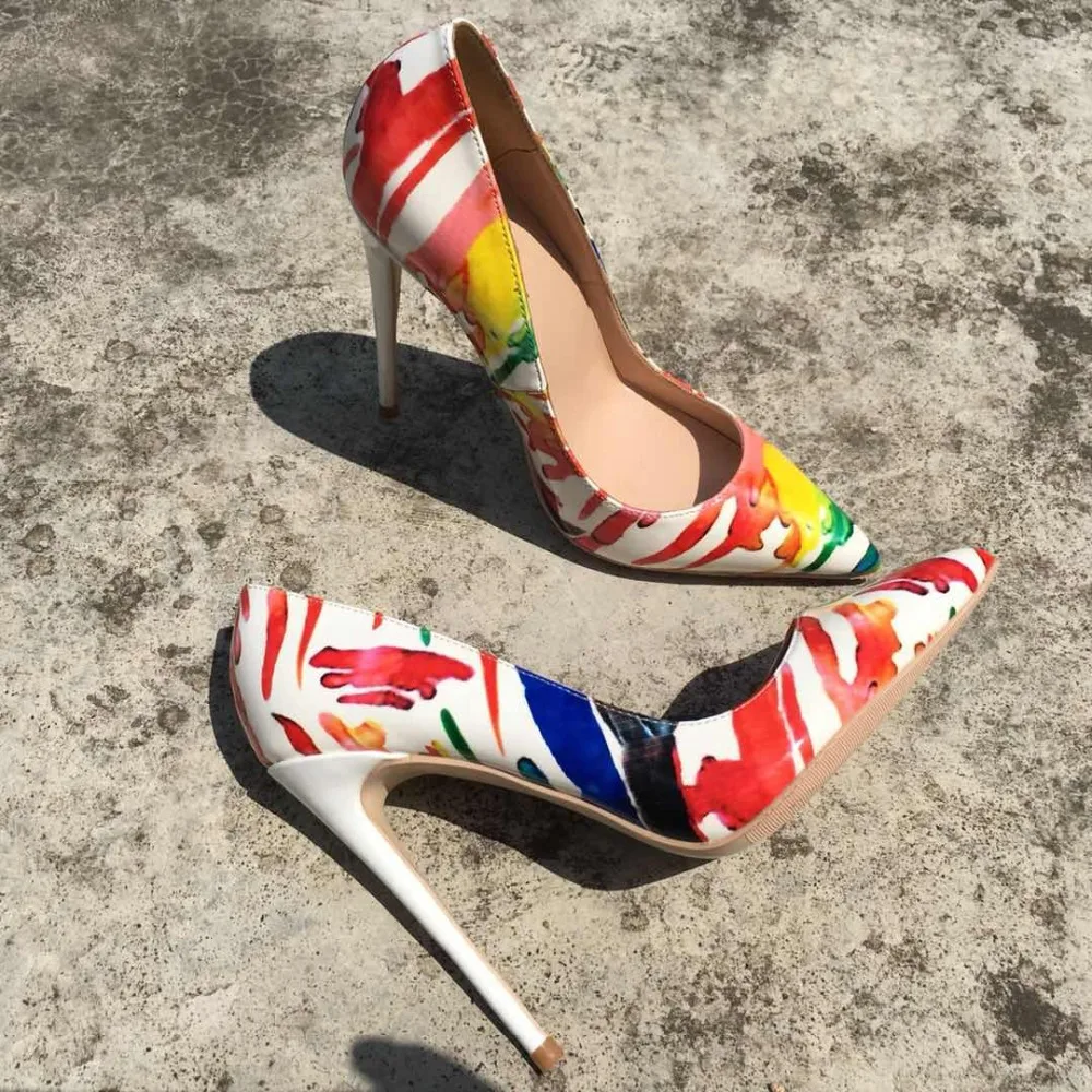 Keshangjia Sexy High Heels New Arrival Red Graffiti Colorful Stiletto Women Pumps Wedding Shoes 12cm Women's Shoes