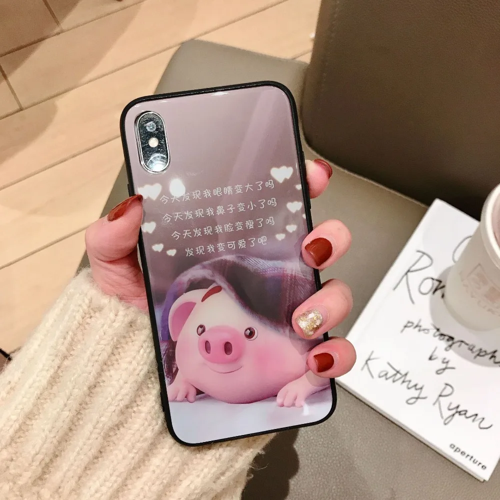 

Patterned Case for iPhone 6s 7 7 Plus 8 Plus x xs Max XR XS Cute Cartoon Animal Pig for iPhone 7 8 TPU Plus Tempered Glass cover