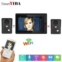 SmartYIBA проводной/беспроводной Wi Fi видео телефон двери дверные звонки домофон системы с 7 дюймов мониторы экран + 2x1000TVL проводной камера