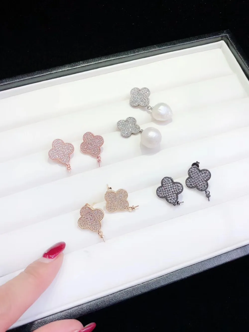 

Y451 1 Pair Golden plated Paved CZ Cubic Zirconia Necklace Pendant Earrings Back Jewelry Connector DIY Fine Jewellery Making