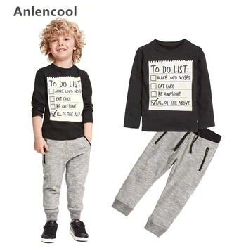 

Anlencool Baby boy clothes New Winter and Autumn Dark Grey long sleeve t-shirt + casual long pants 2pc suit kids clothes