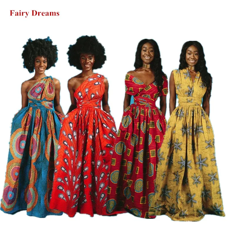 

Long African Dresses Women's Traditional African Clothing Dashiki Ankara Bandage Maxi Dress Multiple Wear Print Summer Clothes