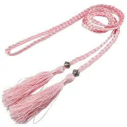 Тканые кисточкой ремень Узел оформлен талии цепочку талии веревка Розовый Бесплатная доставка