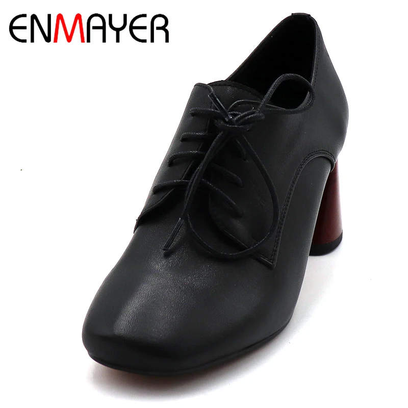 

ENMAYER High Heel Shoes Woman Spring Outside Platform Shoes Lace-up Lady Casual Shoes High Heel Pumps Solid Shallow Shoes