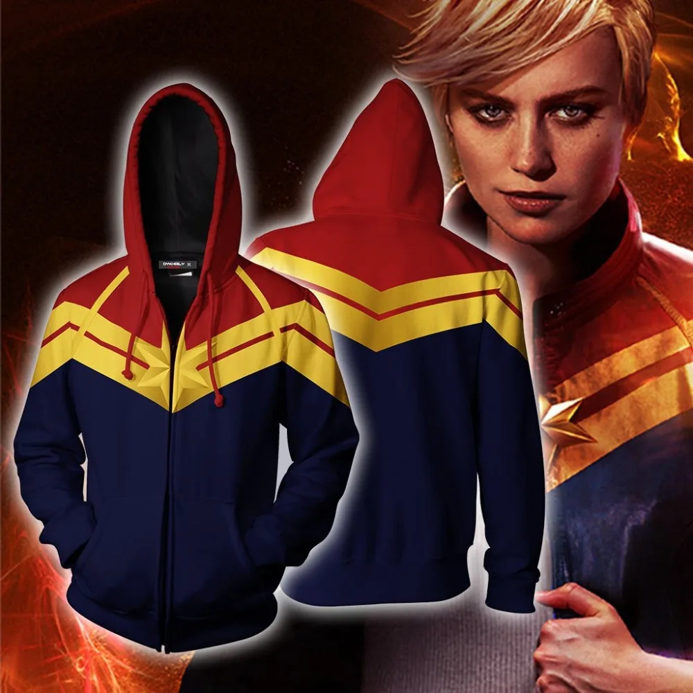 Captain Marvel Hoodie Avengers: Endgame Carol Danvers Sweatshirts Jacket Cosplay Costume Halloween Men Woman Top Captain Marvel Hoodie Avengers: Endgame Carol Danvers Sweatshirts Jacket Cosplay Costume Halloween Men Woman Top