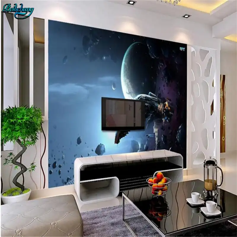 Beibehang Large Custom Wallpaper Science Fiction Space Battleship Tv Background Living Room Bedroom Wall Decorative