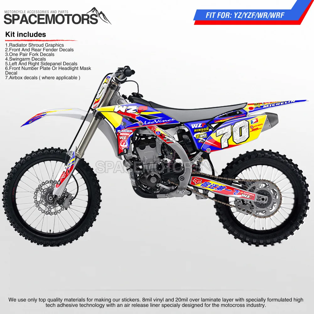 

Skin bacground decals kit for motorcycle dirtbike mx fmx stunt YZF YZ WR WRF YZ F X 96-15 3M sticker vinyl 125 250 426 450 cc