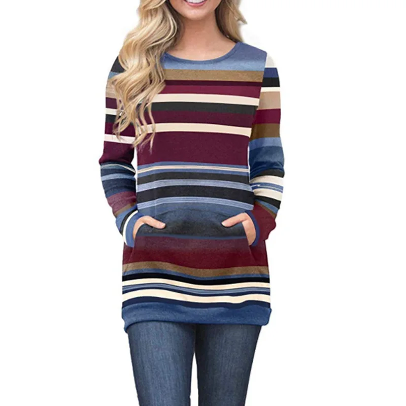 VITIANA для женщин Повседневное тонкий свитер с капюшоном Женский Осень 2018 г. полосатый принт элегантный уличная верхняя одежда толстовк