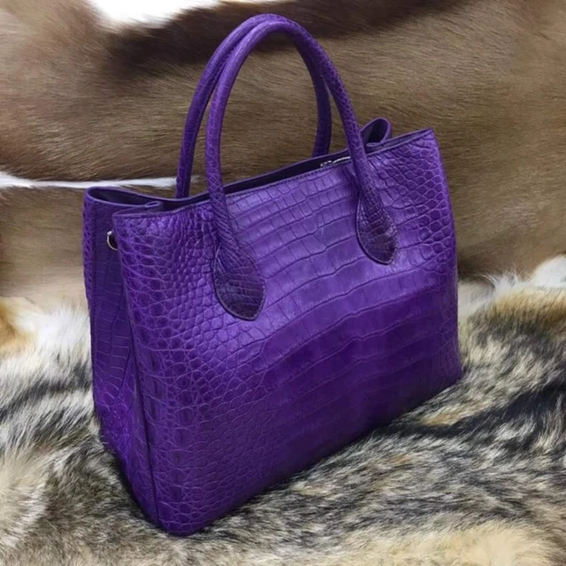 Hermes Birkin 25 Purple Crocodile Exotic Leather Top Handle Satchel Tote Bag