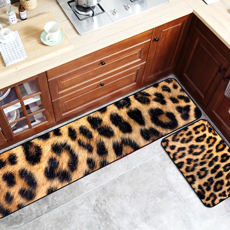 Противоскользящий кухонный коврик с имитацией кожи животных, тигровый Леопардовый длинный коврик для ванной, коврик для входной двери, коврики для спальни