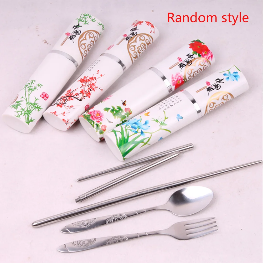 

3 Pieces Set Boxed Picnic Tableware Cutlery Kitchen Utensil Camping Travel Portable Chopsticks Work Meal School Fork Spoon